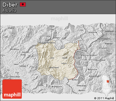 Shaded Relief 3D Map of Dibër, desaturated
