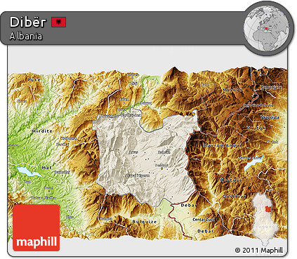 Shaded Relief 3D Map of Dibër, physical outside
