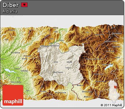 Shaded Relief 3D Map of Dibër, physical outside