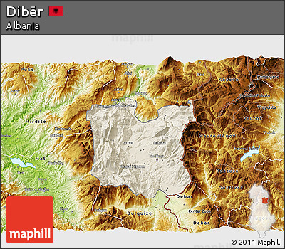 Shaded Relief 3D Map of Dibër, physical outside