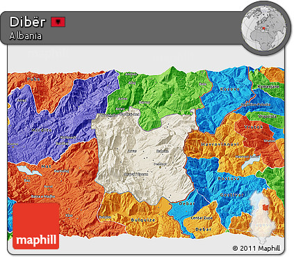 Shaded Relief 3D Map of Dibër, political outside
