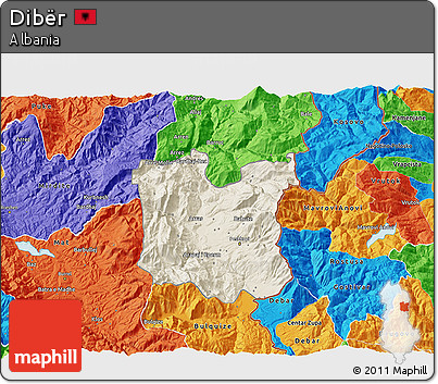 Shaded Relief 3D Map of Dibër, political outside