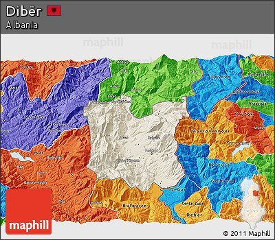 Shaded Relief 3D Map of Dibër, political outside