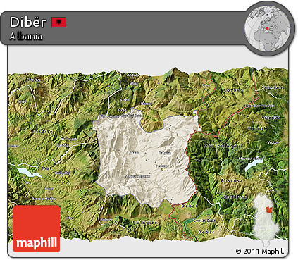 Shaded Relief 3D Map of Dibër, satellite outside