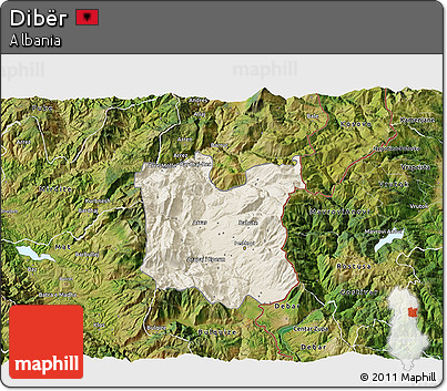 Shaded Relief 3D Map of Dibër, satellite outside