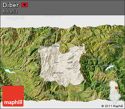 Shaded Relief 3D Map of Dibër, satellite outside