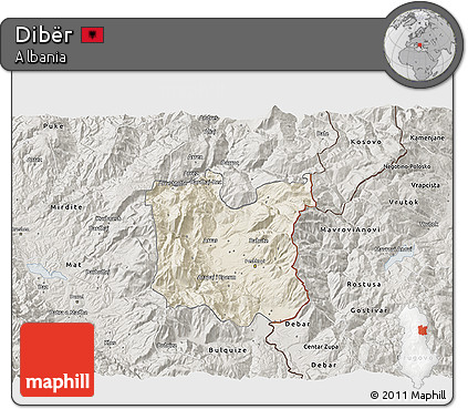 Shaded Relief 3D Map of Dibër, semi-desaturated