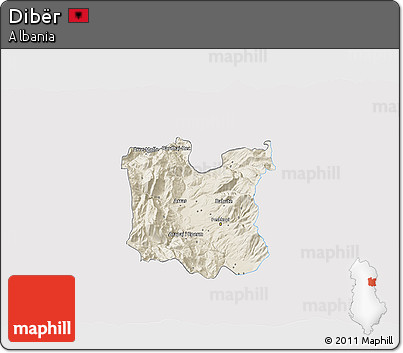 Shaded Relief 3D Map of Dibër, single color outside