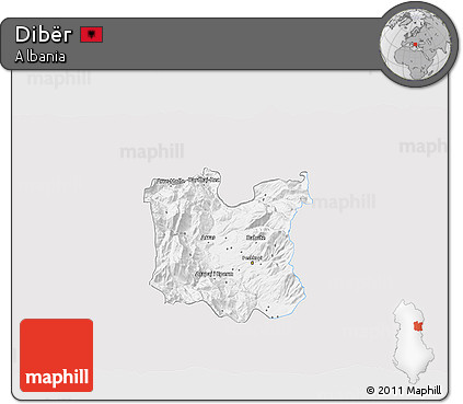 Silver Style 3D Map of Dibër, single color outside