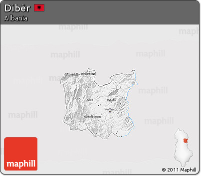Silver Style 3D Map of Dibër, single color outside