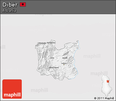 Silver Style 3D Map of Dibër, single color outside