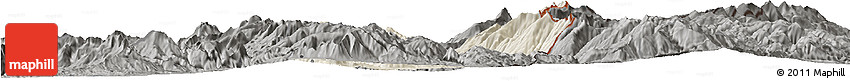 Shaded Relief Horizon Map of Dibër, darken, semi-desaturated