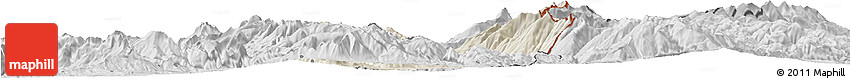 Shaded Relief Horizon Map of Dibër, desaturated