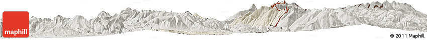 Shaded Relief Horizon Map of Dibër, semi-desaturated