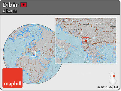 Gray Location Map of Dibër, hill shading
