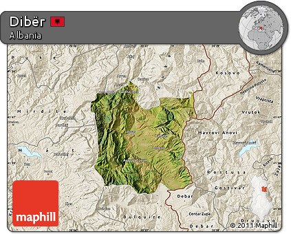 Satellite Map of Dibër, shaded relief outside