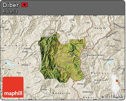 Satellite Map of Dibër, shaded relief outside