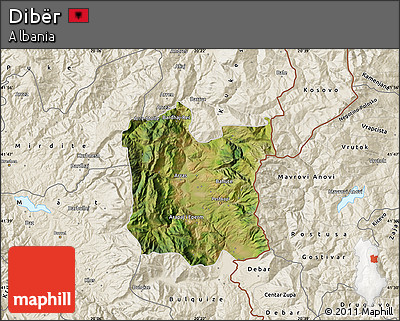 Satellite Map of Dibër, shaded relief outside