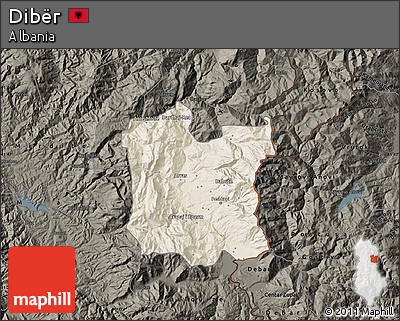 Shaded Relief Map of Dibër, darken