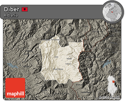 Shaded Relief Map of Dibër, darken