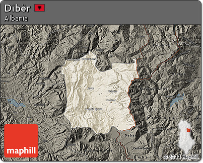 Shaded Relief Map of Dibër, darken