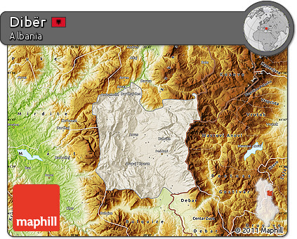 Shaded Relief Map of Dibër, physical outside