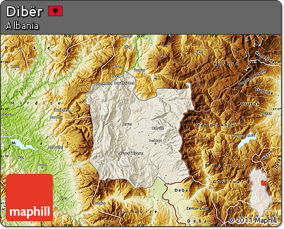 Shaded Relief Map of Dibër, physical outside