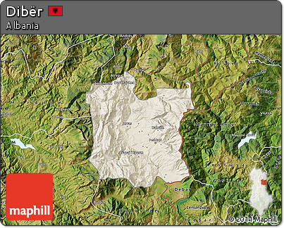 Shaded Relief Map of Dibër, satellite outside