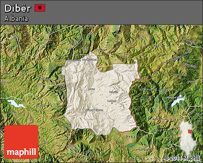 Shaded Relief Map of Dibër, satellite outside