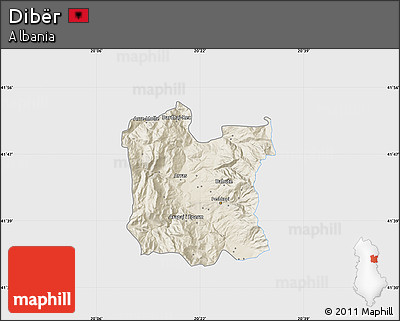 Shaded Relief Map of Dibër, single color outside