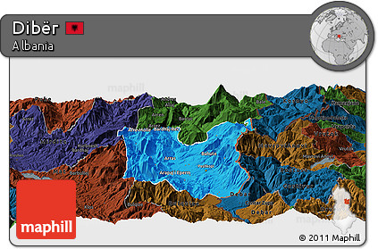 Political Panoramic Map of Dibër, darken