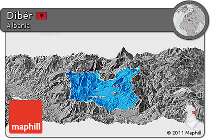 Political Panoramic Map of Dibër, desaturated