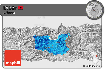 Political Panoramic Map of Dibër, lighten, desaturated