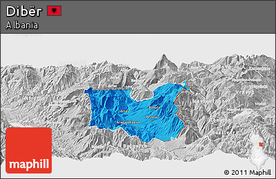 Political Panoramic Map of Dibër, lighten, desaturated
