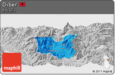 Political Panoramic Map of Dibër, lighten, desaturated