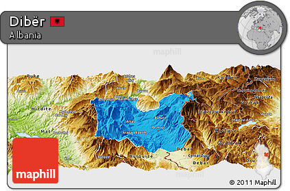 Political Panoramic Map of Dibër, physical outside