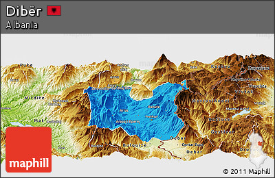 Political Panoramic Map of Dibër, physical outside