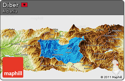 Political Panoramic Map of Dibër, physical outside