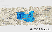 Political Panoramic Map of Dibër, shaded relief outside