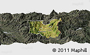 Satellite Panoramic Map of Dibër, darken, semi-desaturated