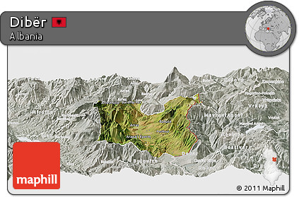 Satellite Panoramic Map of Dibër, lighten, semi-desaturated