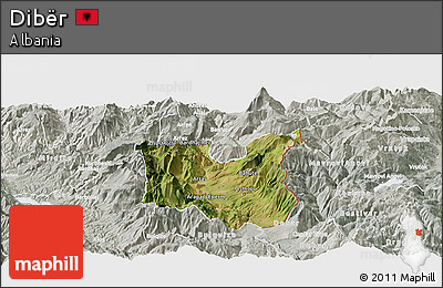 Satellite Panoramic Map of Dibër, lighten, semi-desaturated