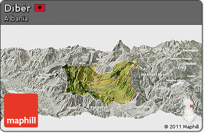 Satellite Panoramic Map of Dibër, lighten, semi-desaturated