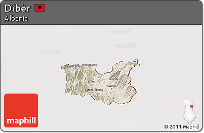 Shaded Relief Panoramic Map of Dibër, cropped outside
