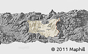 Shaded Relief Panoramic Map of Dibër, darken, desaturated