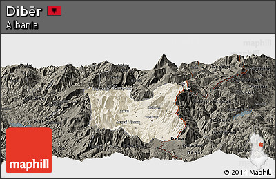 Shaded Relief Panoramic Map of Dibër, darken