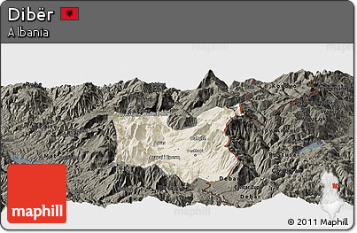 Shaded Relief Panoramic Map of Dibër, darken