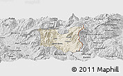 Shaded Relief Panoramic Map of Dibër, desaturated