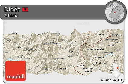 Shaded Relief Panoramic Map of Dibër