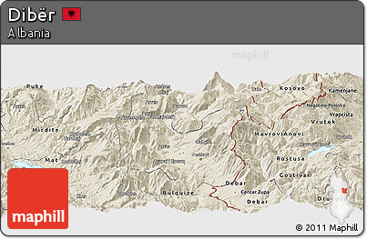 Shaded Relief Panoramic Map of Dibër